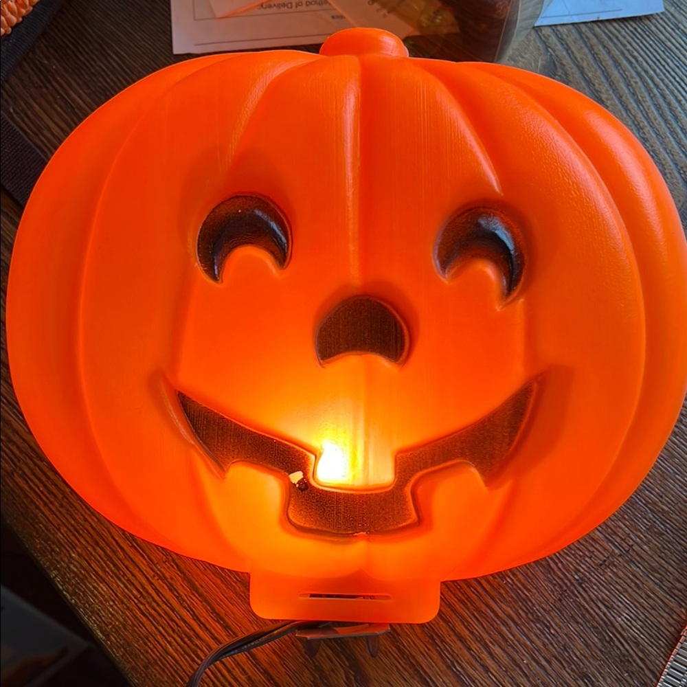 Vintage blow mold Orange Pumpkin Halloween Light window